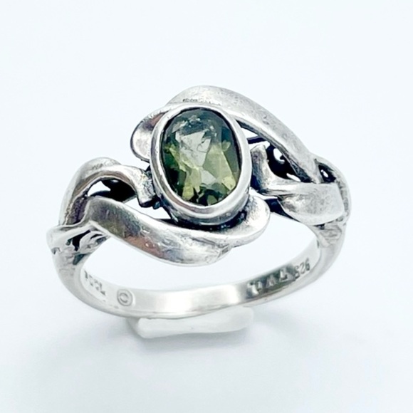 Peter Stone Sterling Silver Green Stone Ring - Designer PSCL Ribbon - Picture 1 of 9